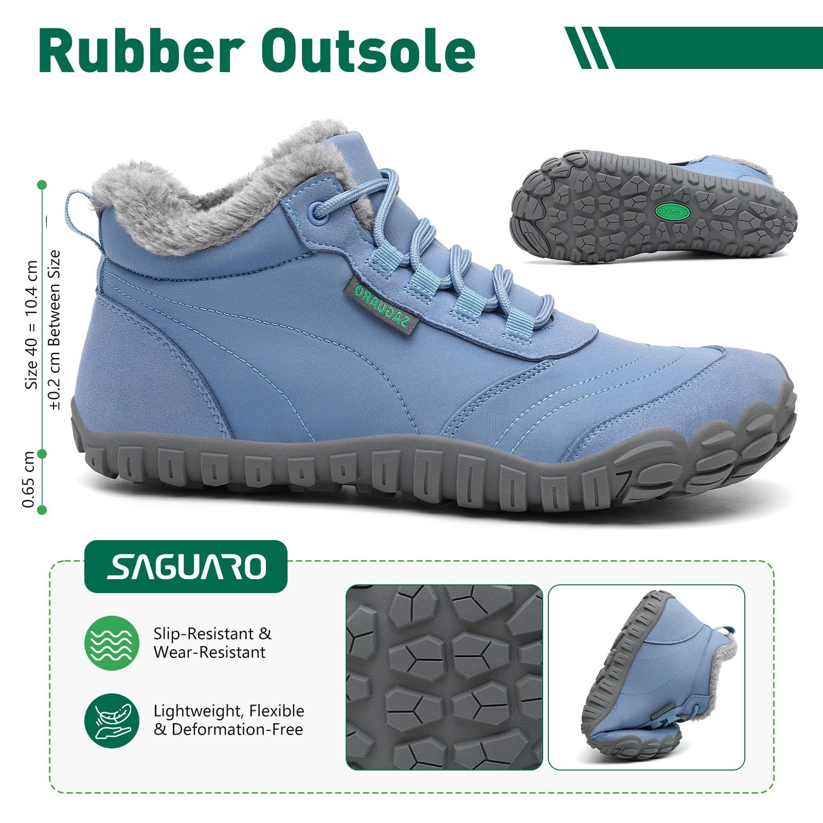 SAGUARO Damskie zimowe botki Barefoot - ocieplane, szerokie palce i podeszwa Drop Zero, rozmiar 36-42