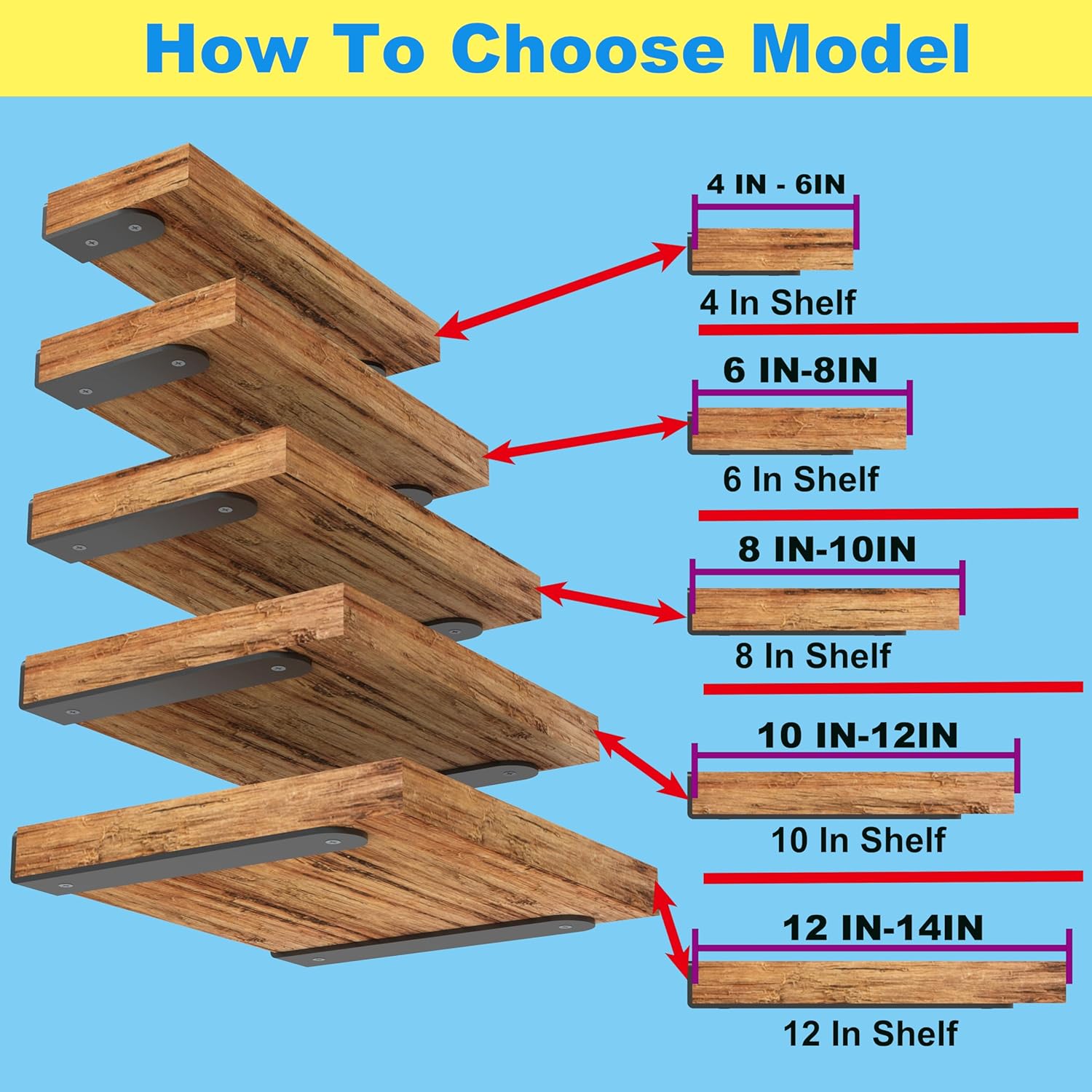 Black 10 Inch 1/4 Inch Thick Floating Shelf Brackets, 4 Pack, Holds Over 200lb, Wall Mount, Cast Iron