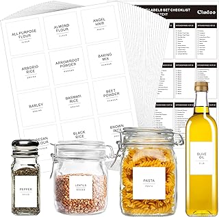 Cludoo 434 Pcs Kitchen Pantry Labels for Food Containers with DIY Blank Labels,3 Sizes Preprinted Minimalist Waterproof Pantry Kitchen Labels, Pantry Kitchen Organization Labels for Jar, Bottles,Boxes