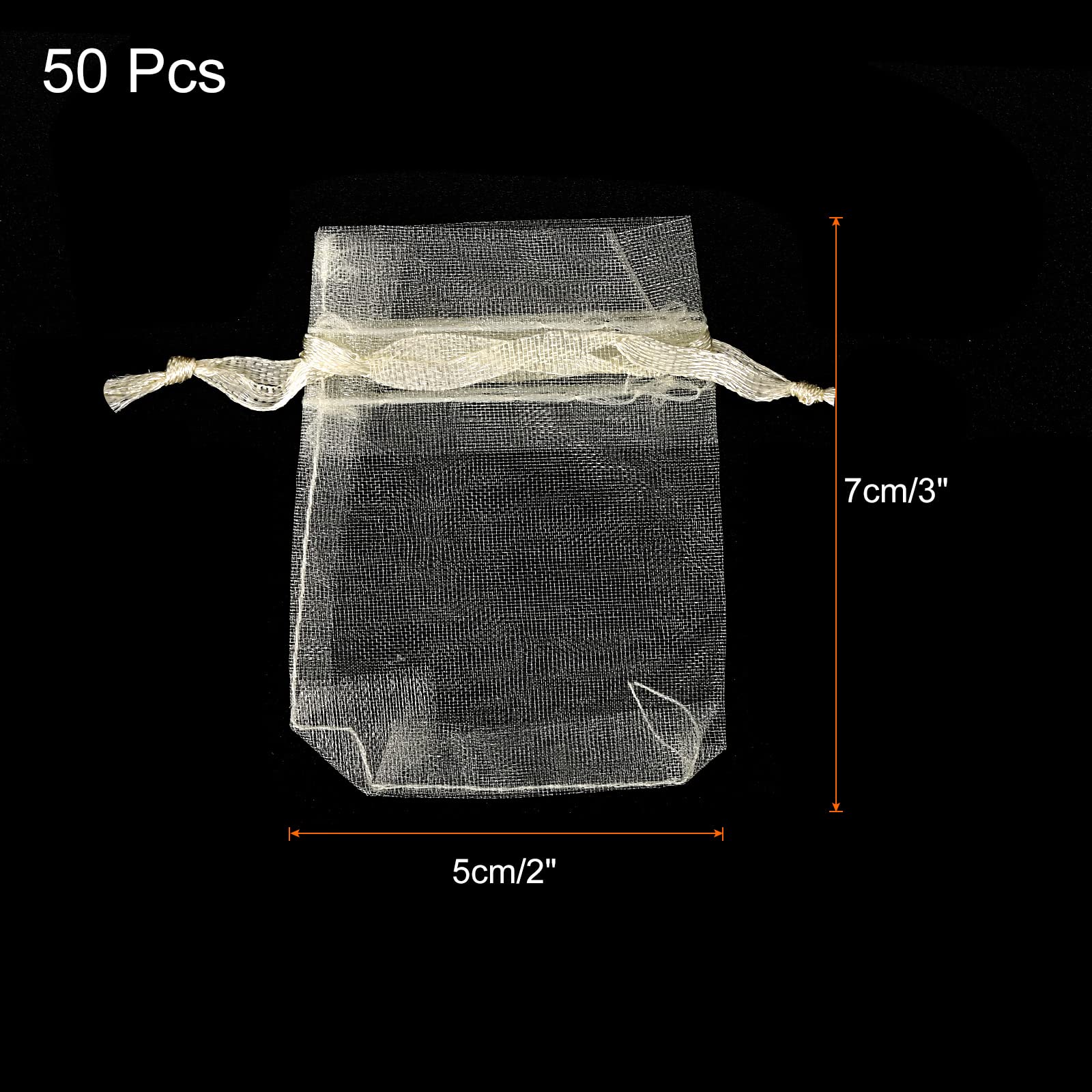 MECCANIXITY 50pcs Organza Bags 2x3 Inch Drawstring Favor Pouches Sheer Mesh Bag for Gift Jewelry Wedding Party Christmas Candy Cream White