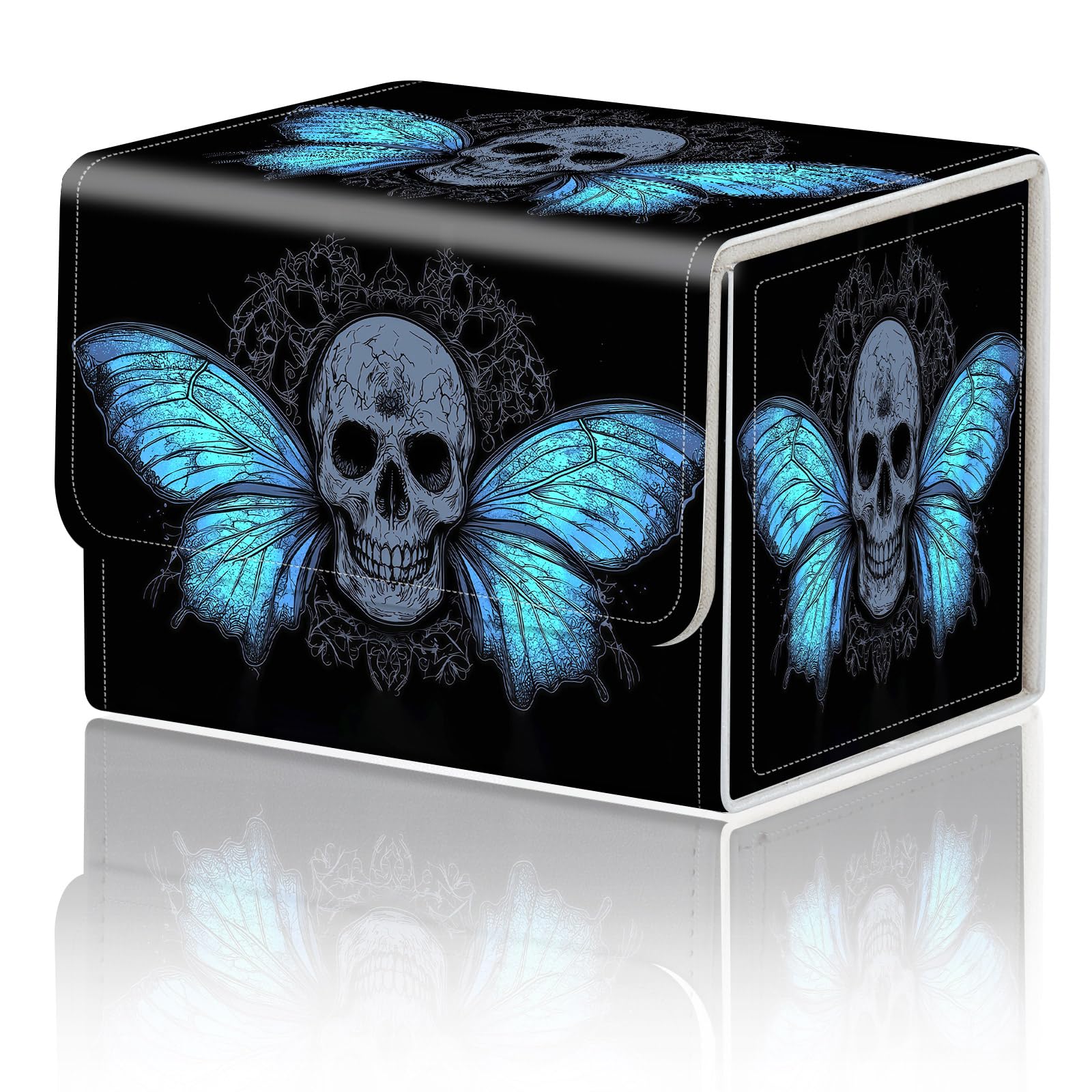 for TCG Deck Box Compact Portable MTG Card Box Organizer Trading Card Case Commander Deck Box MTG Card Game Storage Box Magnetic Closure Creative Pattern Up to 200 Cards, Gothic Blue Butterfly Skull — image 1