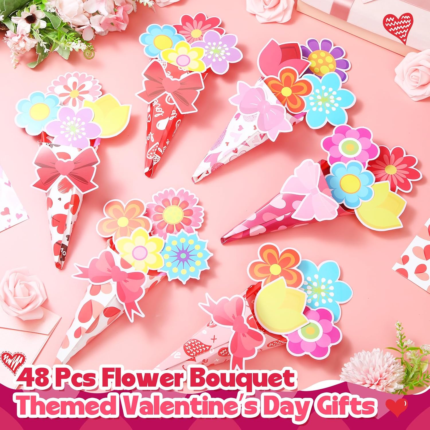 Motipuns 48 Pcs Mother's Day Flower Bouquet Craft Kit Mother Day DIY Make Your Own Flower Bouquet for Kids Fun Activities School Classroom Home Gift image 3