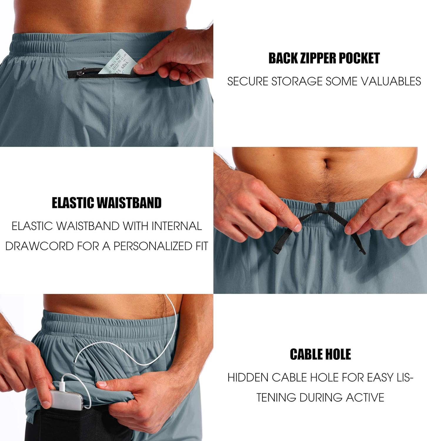 Pudolla Men’s 2 in 1 Running Shorts 5" Quick Dry Gym Athletic Workout Shorts for Men with Phone Pockets - Image 5