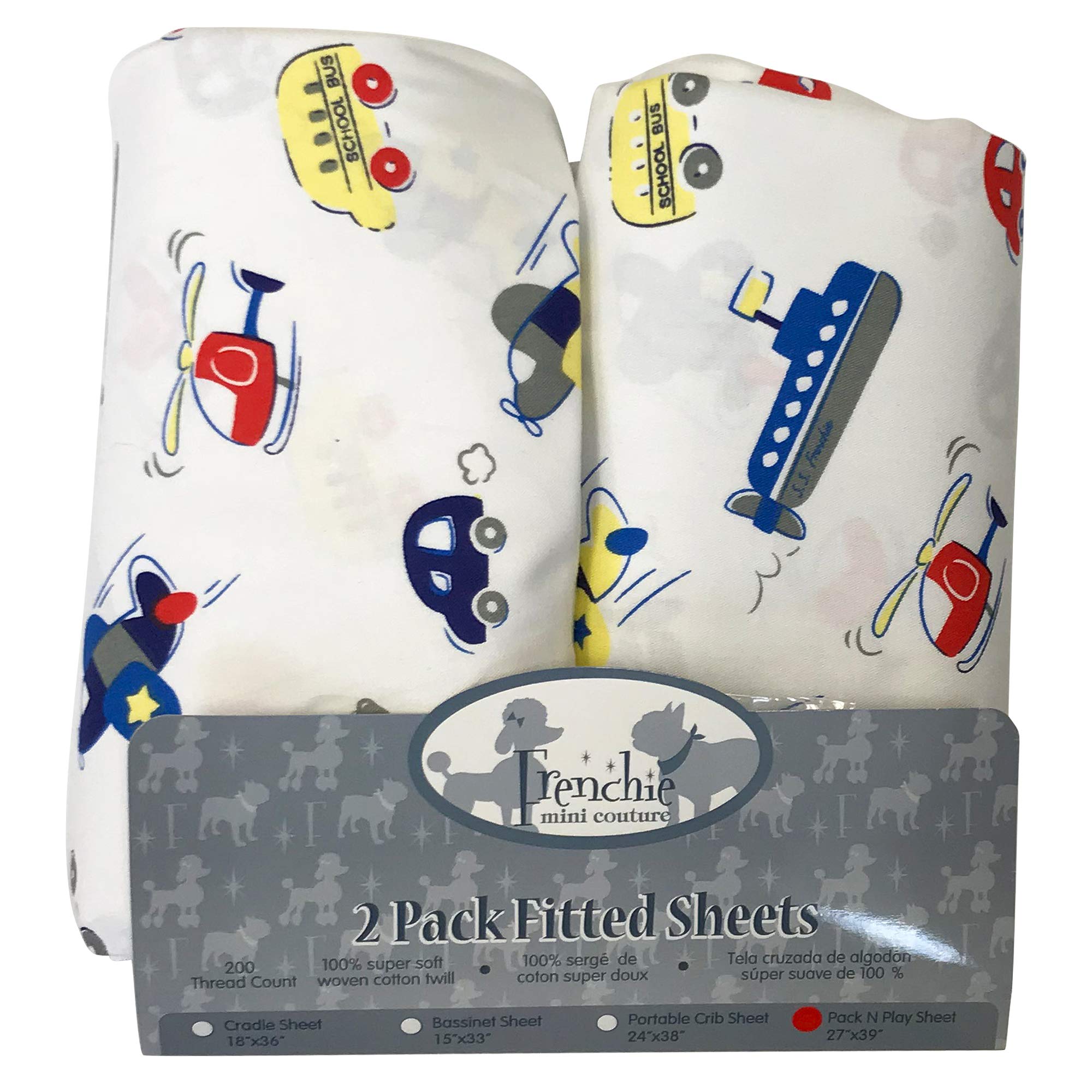 Frenchie Mini Couture 2 Pack Fitted Pack N Play Sheets 100% Woven Cotton