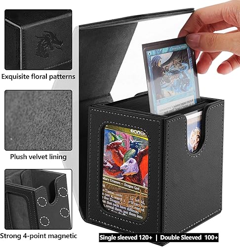 Miniatura 9 de MTG Caja de cubierta para Commander Display, caja de cartas para 100 tarjetas de doble manga, caja de almacenamiento de tarjetas Magic Commander TCG