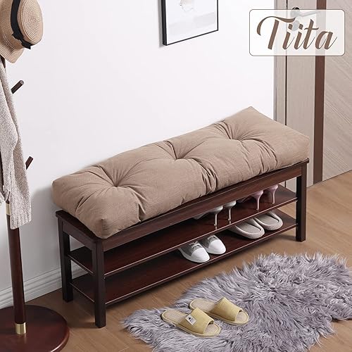 Miniatura 7 de Tiita Cojín de banco para exteriores, 48 x 16 pulgadas, impermeable, para muebles de patio, cojines duraderos para asiento de banco de patio, cojín