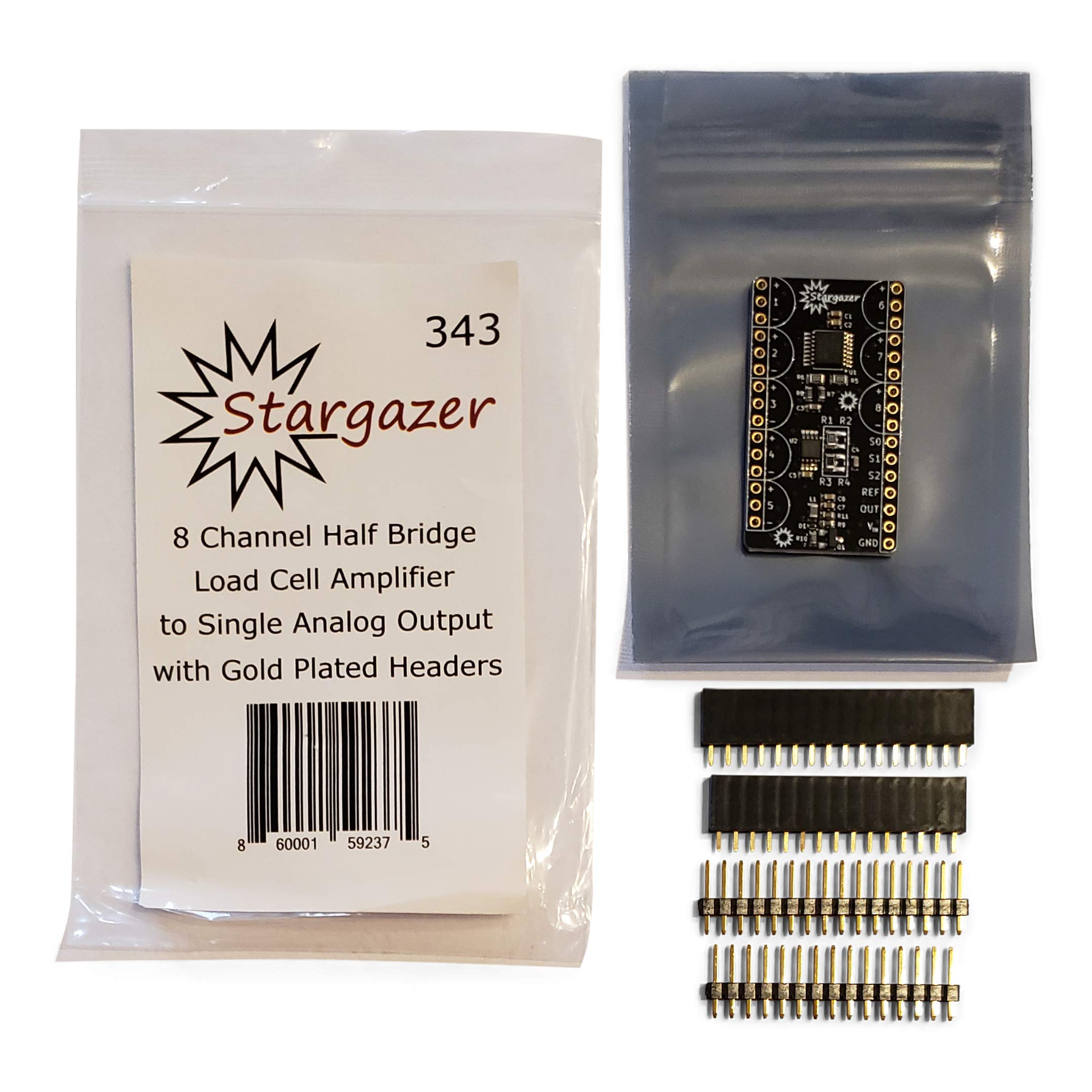 8 Channel Half Bridge Load Cell Amplifier to Single Analog Output with Gold Plated Headers