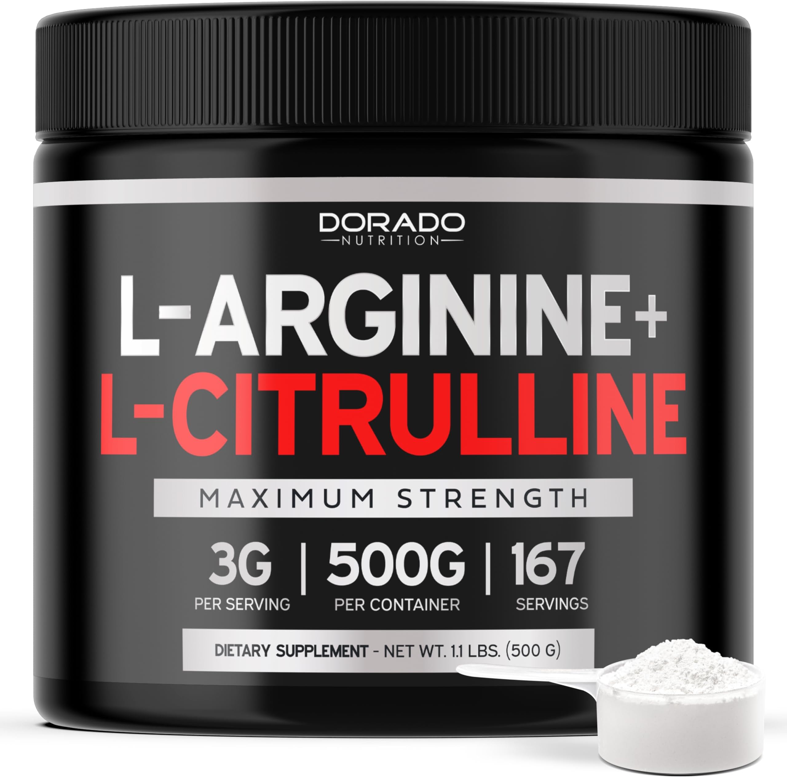 L Arginine L Citrulline Supplement Powder (3g) Nitric Oxide Booster Powder - L-Citrulline Supplements for Men & Women - Stamina, Performance & Endurance for Workouts - Vegan Safe & USA Made
