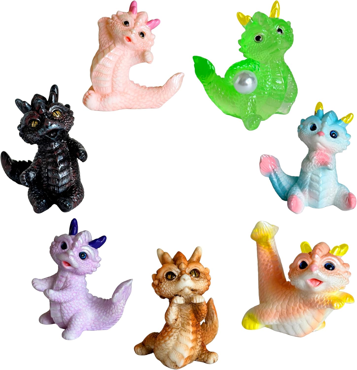Cute Mini Dragon Figurines for Fairy Garden Decor: 7-Piece Resin Set for Backyard Whimsy