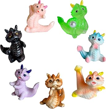 Cute Mini Baby Dragon Figurines Set, Cake Toppers, Miniature Fairy Garden Decor, Resin Loong Statues Dollhouse Ornaments, Party Favors, Photo Props, Easter Egg Stuffers