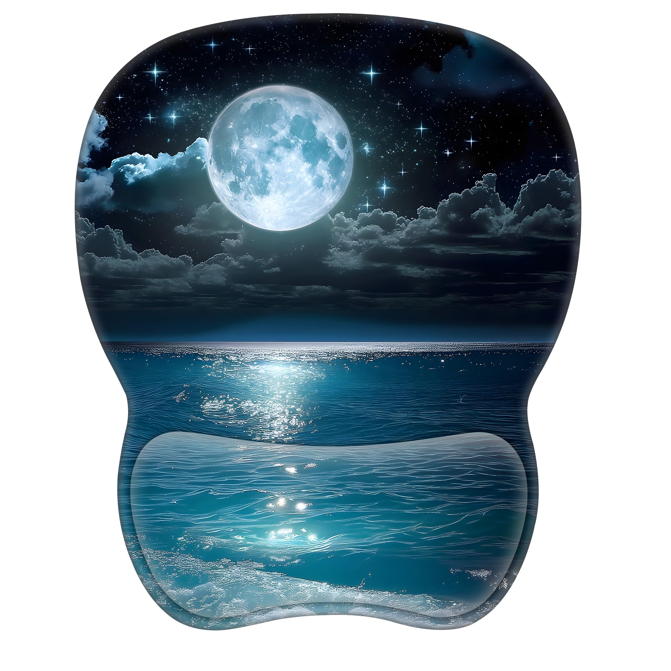Mouse Pad with Wrist Support,Non Slip Mousepad Wrist Rest for Office, Computer, Moon Illuminating The Clear Blue OceanErgonomic Support Mouse Mat
