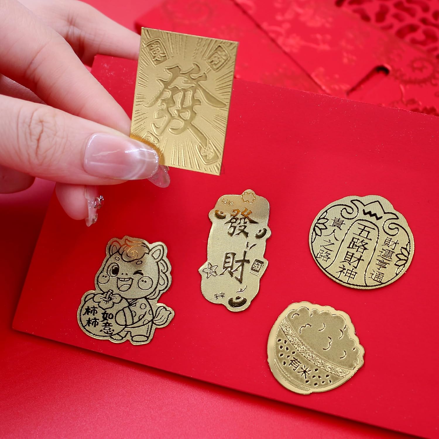Uloveido Gold Color Feng Shui Stickers for Phone, Chinese Lucky Wealth Charms Decorative Stickers for Phone Case, New Year Good Fortune Prosperity Gift Chinese Friends Family YA6851