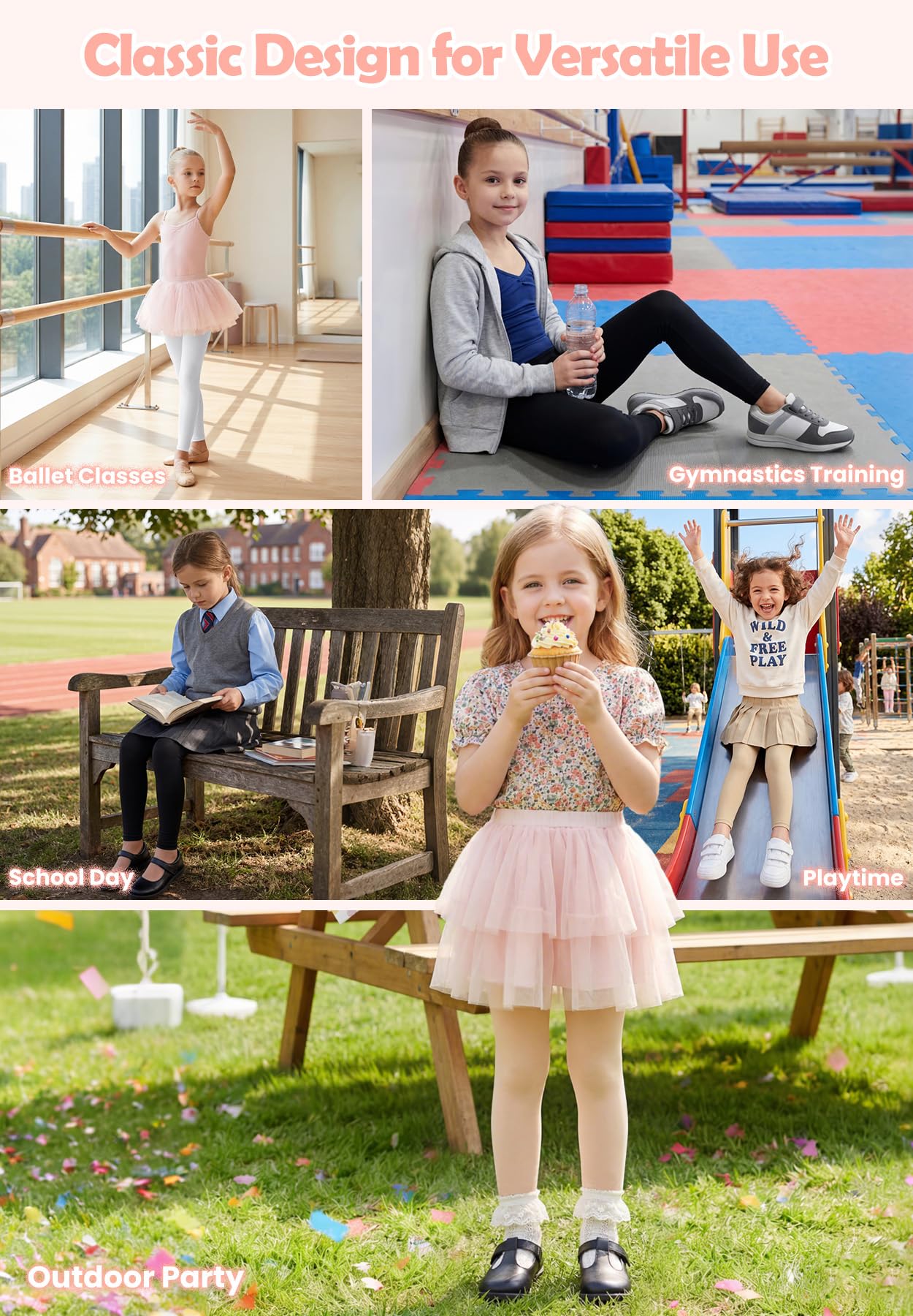 Zando 2 Pairs Girls Footless Ballet Tights Kids Ultra Soft Dance Sockings Toddler Stretch Gymnastics Leggings Pantyhose - 4