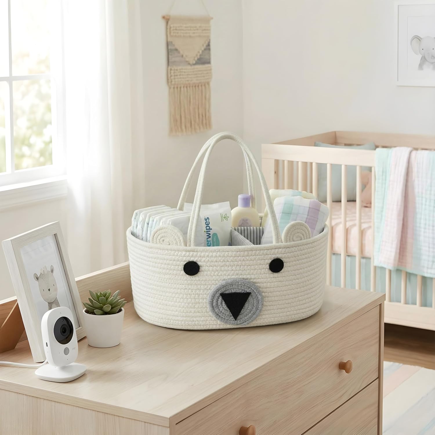 DECOMOMO Teddy Bear Basket, Mother's Day Diaper Caddy Basket, Baby Baskets for Baby Shower (Animal, Large)
