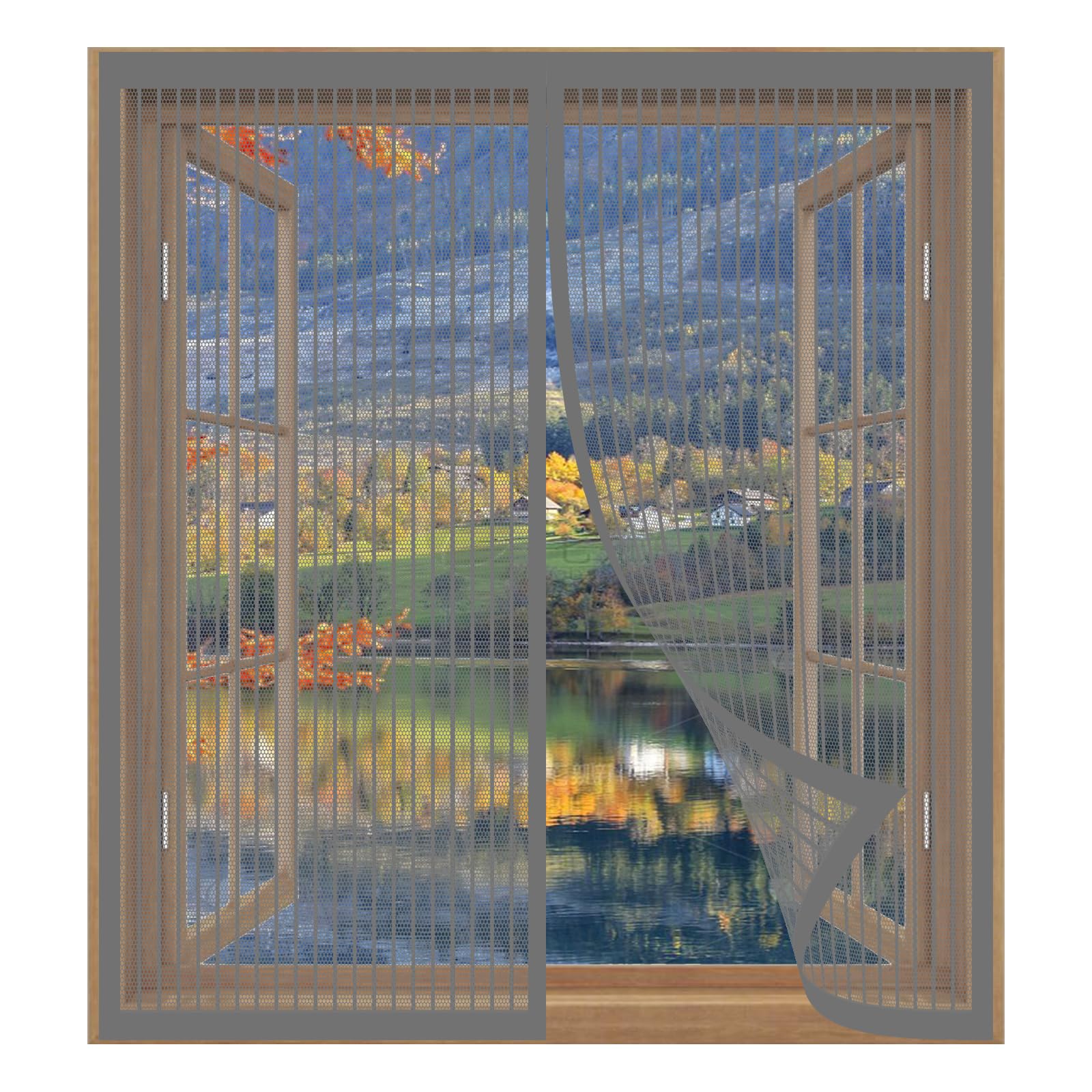 Yuanwan Grey Magnetic Window Screen For Cats 113 X 129 Cm Easy Installation No Drilling Or Screwing Mesh Curtain For Windows Nets To Keep Bugs Out,