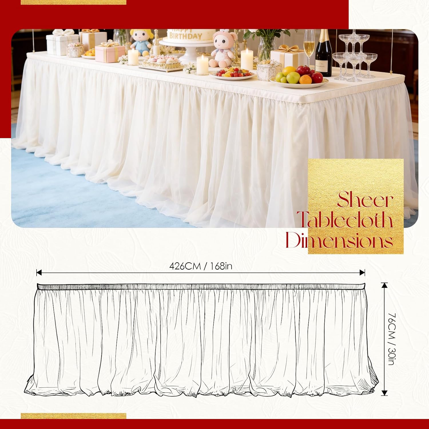 THARAHT Tulle Table Skirt 14FT 420CM Long for Rectangle Tables Round Tables Ruffle Desk Skirt for Princess Girls Birthday Party Cake Dessert Decorations Table Skirt