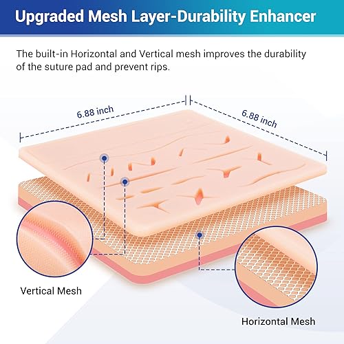 Vista 4 de Alcedo Kit de práctica de sutura para estudiantes de medicina, juego completo (32 piezas) incluye almohadilla de sutura extra grande con heridas