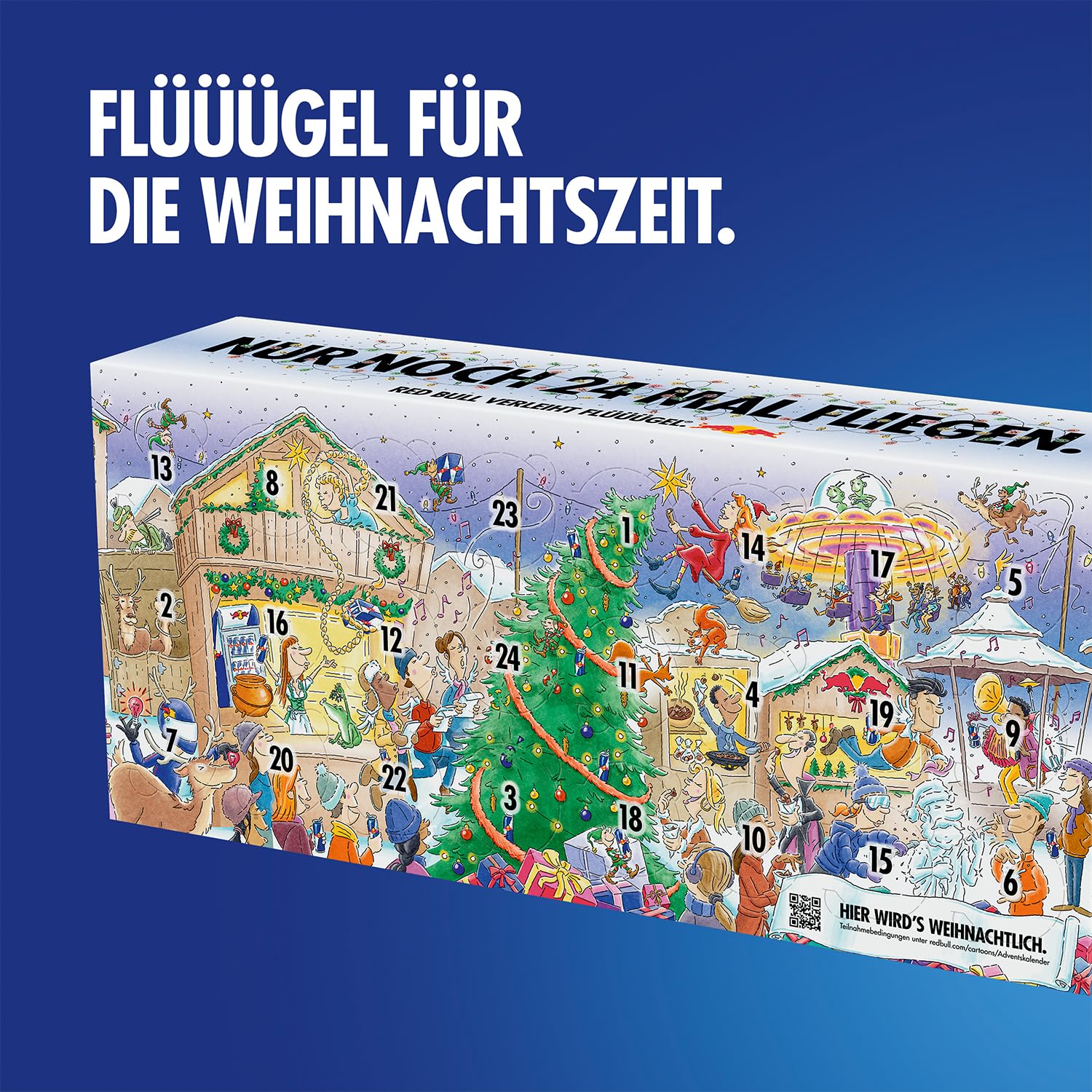 RedBull Calendario dell'Avvento 2025, 24 Lattine da 250 ml, Gusti Classici e Senza Zucchero, Edizione Limitata