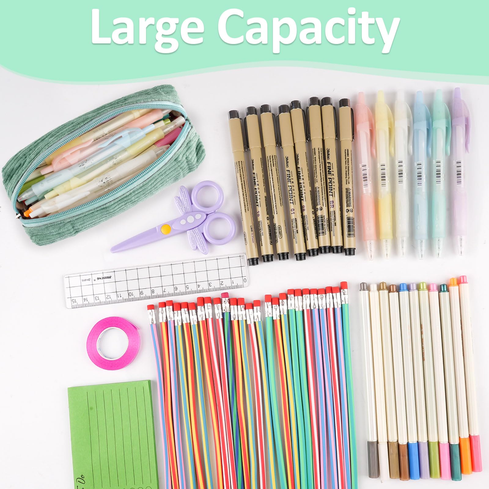 Deepton Pencil Case, Corduroy Cute Pencil Case, Pencilcase, Pen Pouch, Portable Stationery Pencil Bag, Makeup Bag - Image 3