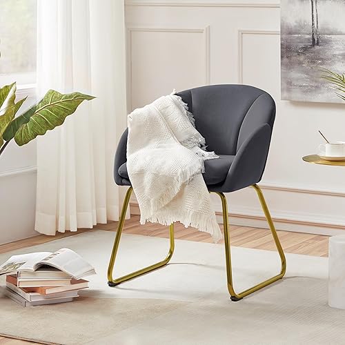 Miniatura 4 de Yaheetech Sillón de terciopelo en forma de flor, moderna silla auxiliar con patas de metal dorado para sala de estar, vestidor, dormitorio, oficina