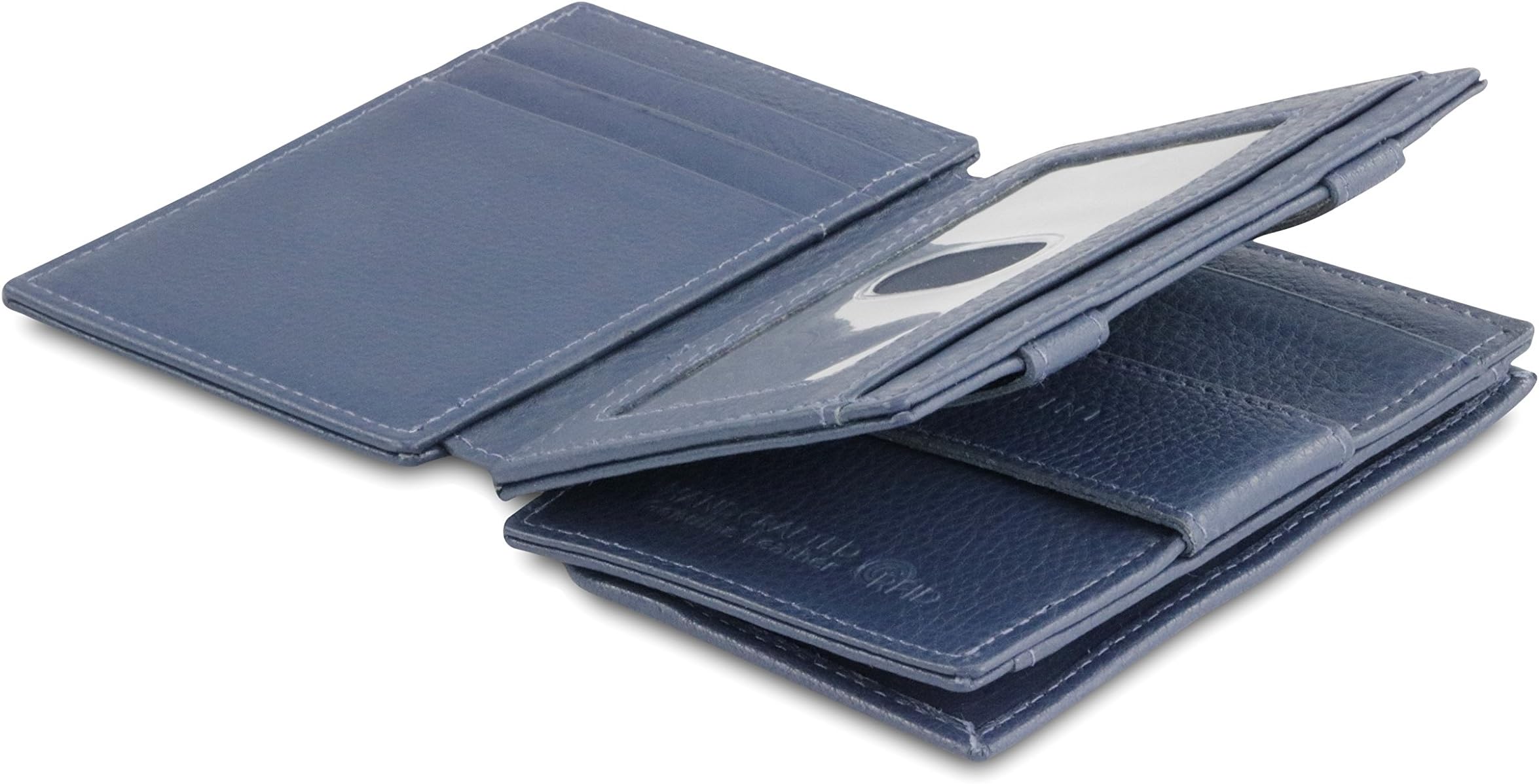Garzini Spacious Magic Wallet with Coin Pocket and ID Holder, Minimalist Wallet with RFID card holder, Leather Wallet for 11 cards, Navy Blue