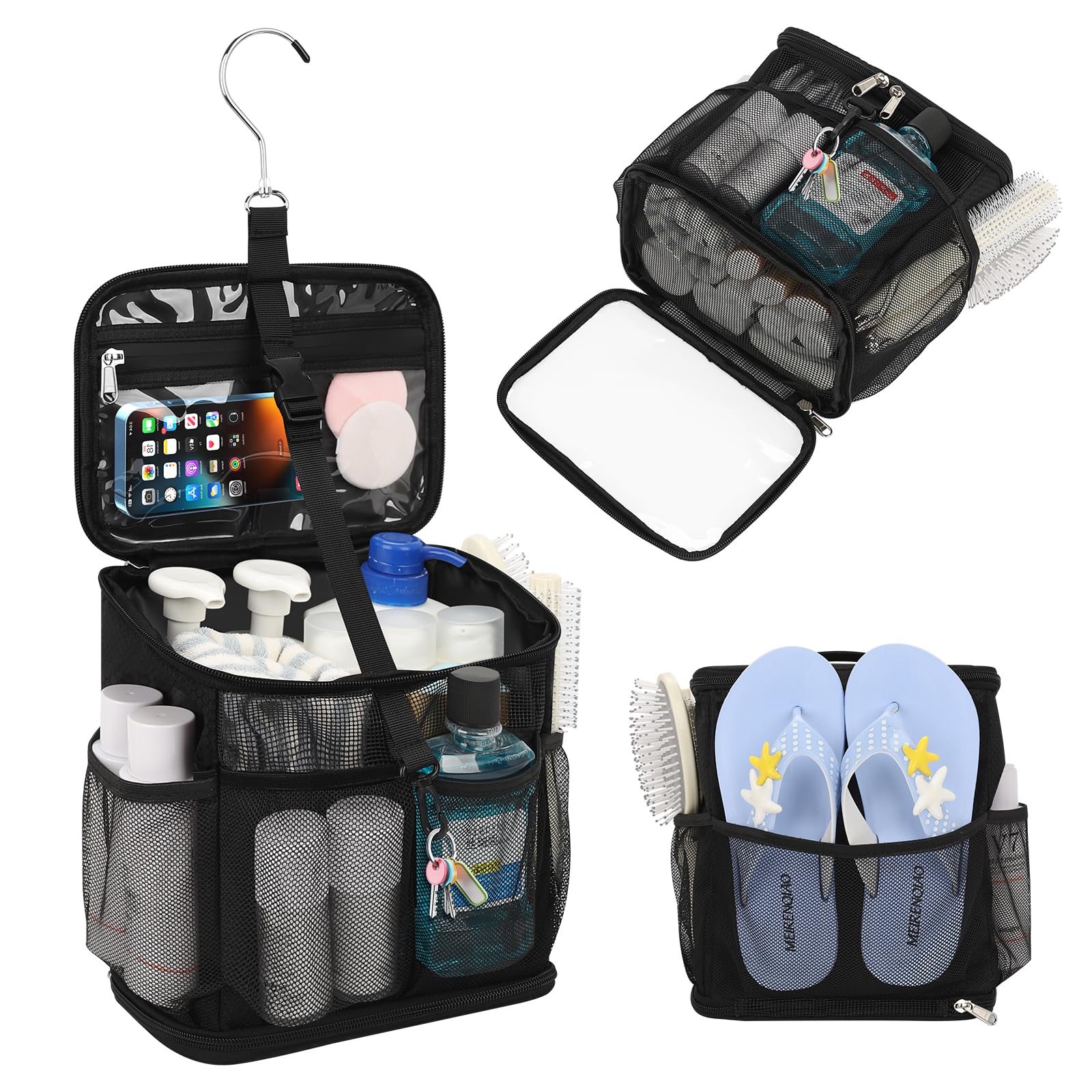 CUBETASTIC Shower Caddy Portable Mesh Shower Tote for Bathroom Gym Travel Camping - Quick Dry Hanging Organizer Toiletry