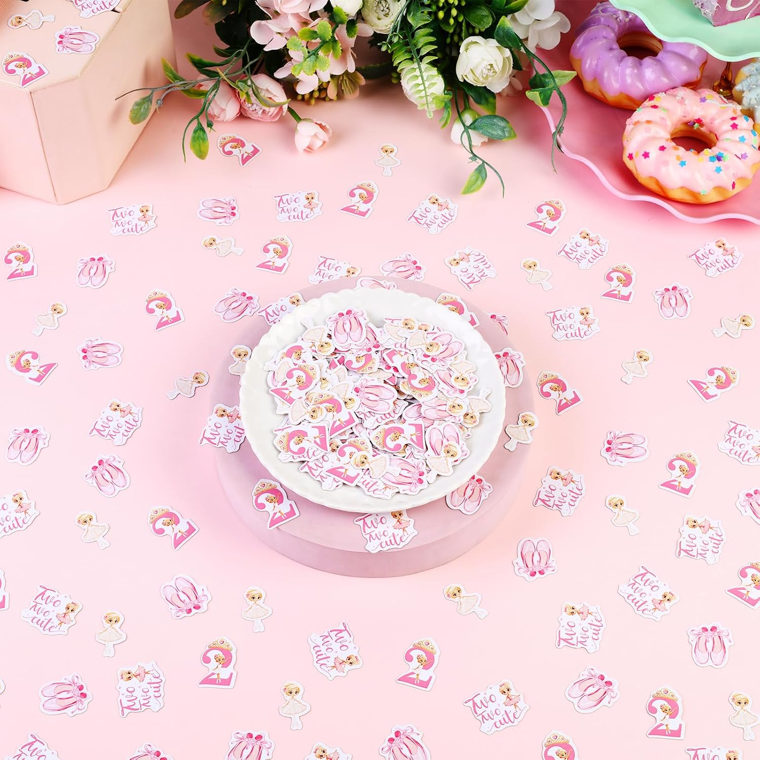 Ballerina Theme 2nd Birthday Party Confetti Decorations, 200Pcs Two Two Cute Ballerina Sprinkle Paper Confetti, Second Dancing Girl Table Scatters Decor, Two Year Old Party Supplies