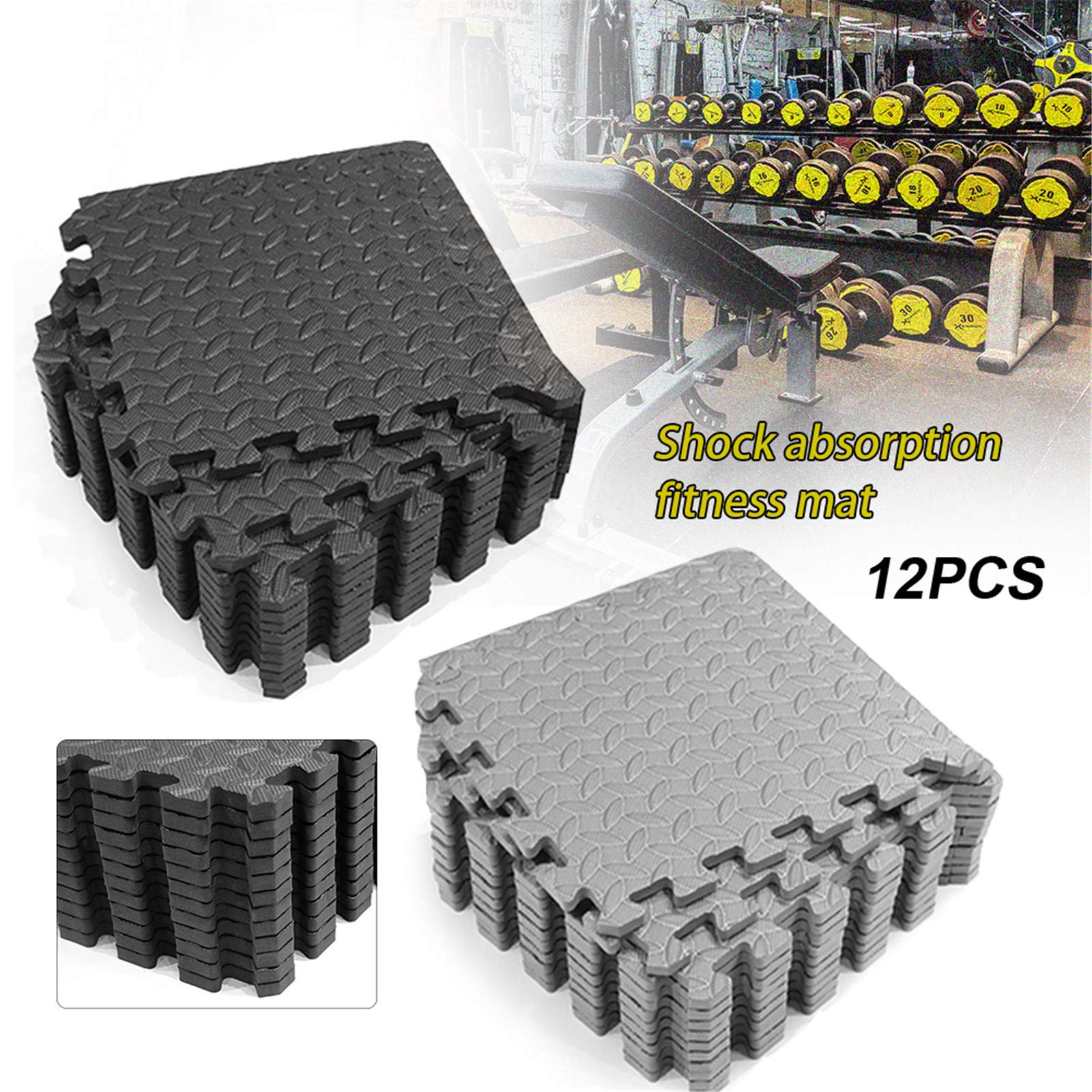 Tappetino Fitness in Schiuma Morbida Eva,12 Pezzi Tappetini Puzzle Ad Incastro con Motivo A Foglie Piastrelle Protettive per Pavimenti Tappetini Antiscivolo per Attrezzature da Palestra
