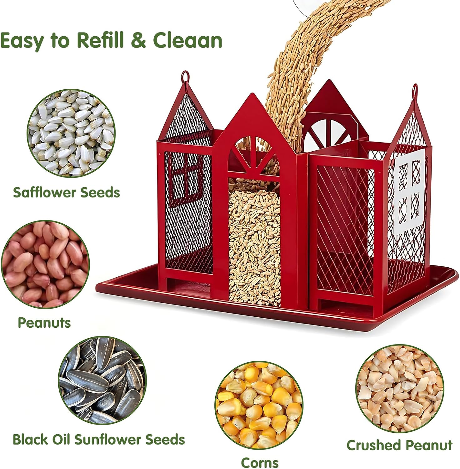Bird Feeders for Outdoors, Weatherproof Metal Mesh Wild Bird Feeders with Three Compartments Easy to Clean & Refill Large Capacity Wild Bird Feeders for Cardinal Goldfinch Chickadee