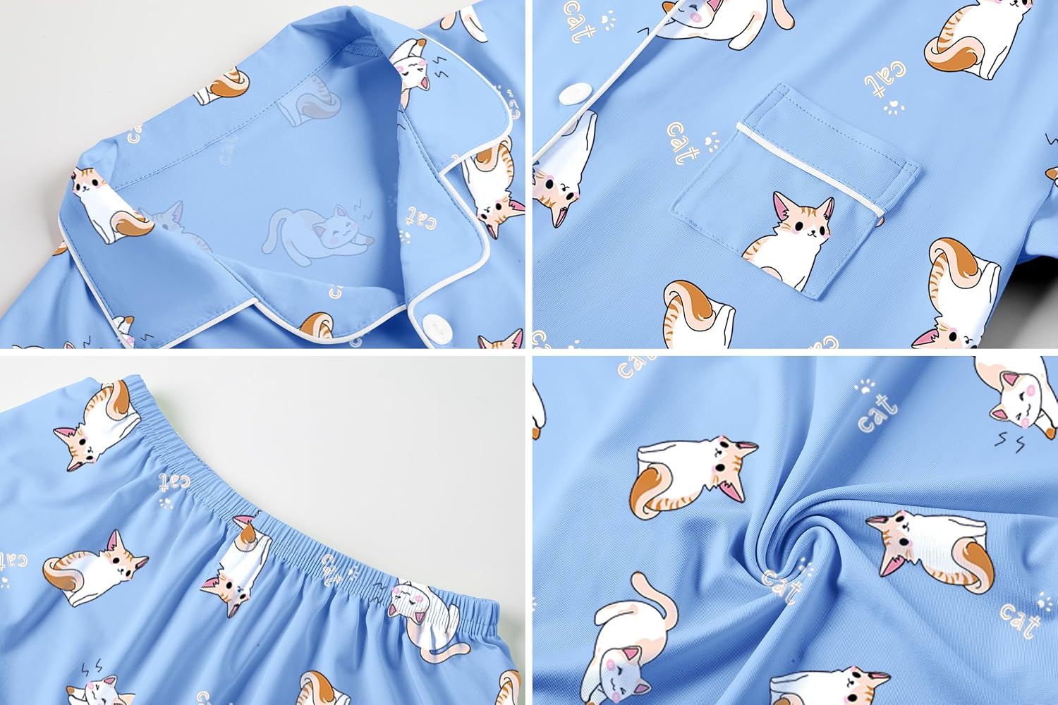 Umeyda Girls Lyocell Pajamas Set Button Down Sleepwear Loungewear PJS Shorts Sleeve Tops + Pants