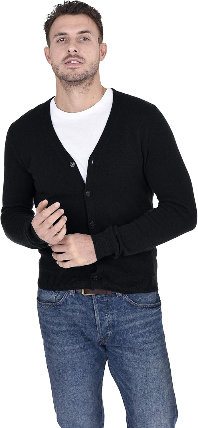 Cashmeren Men's Button Down Cardigan 100% Pure Cashmere Classic Knit V-Neck Sweater - Image 4