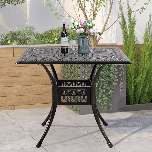 Miniatura 2 de VIVIJASON - Mesa cuadrada de comedor para exteriores (aluminio fundido, tamaño grande, con agujero para paraguas)