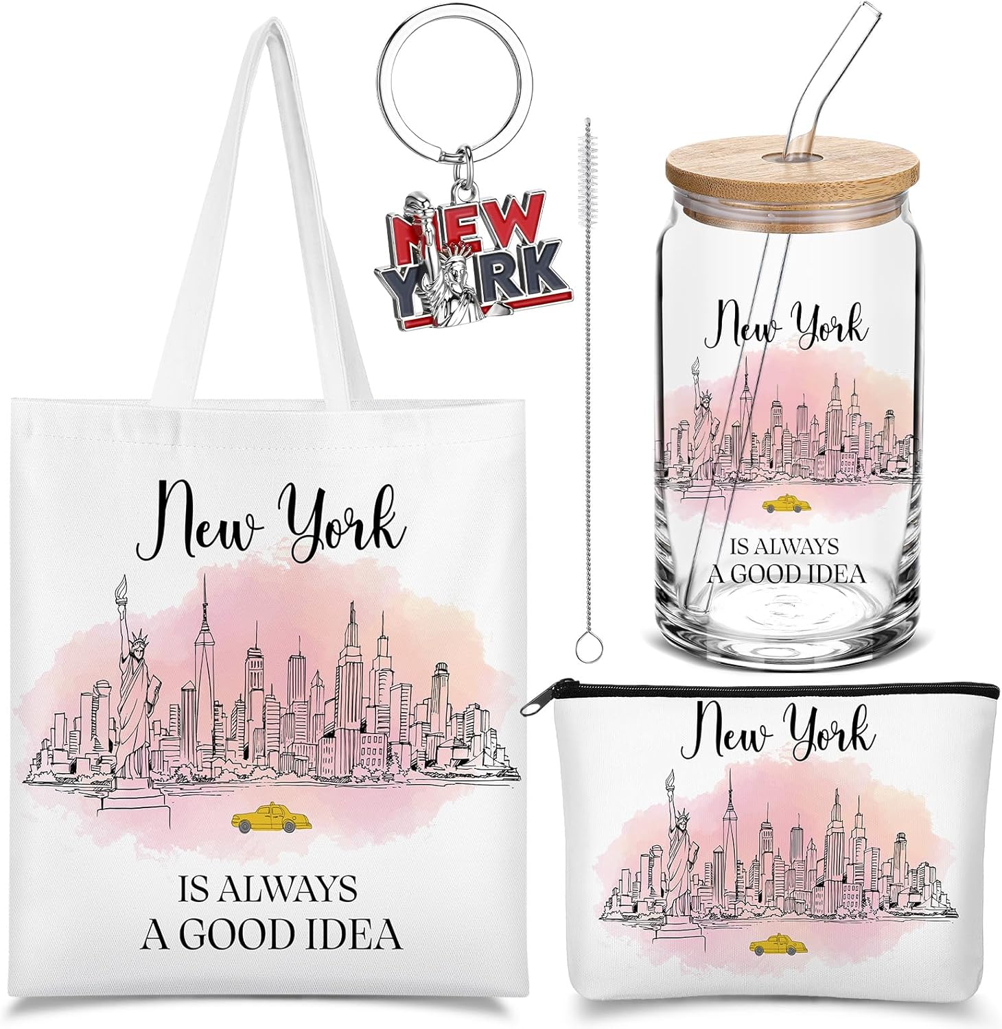 Chuangdi 4 Pcs Puerto Rico Souvenirs Gifts Set Beach Canvas Bag Cosmetic Bag 16 oz Tumbler and Keychain PR City Travel for Traveler Friend Lover Sister Gifts