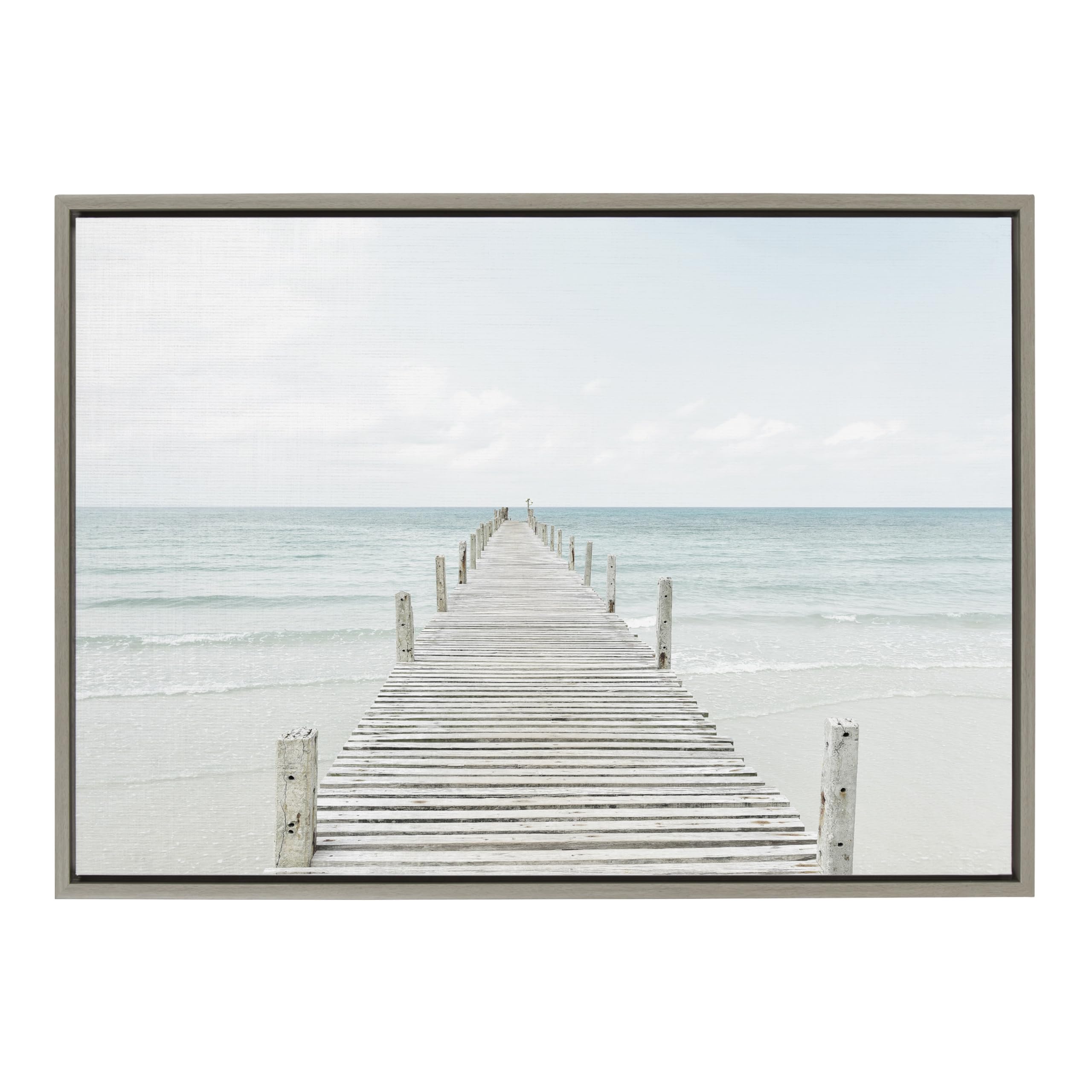 Kate and Laurel Sylvie Wooden Pier On The Beach Framed Canvas by Amy Peterson, 23x33 Gray, Coastal Calming Wall Decor for Your Living Room, Bedroom, Or Bathroom