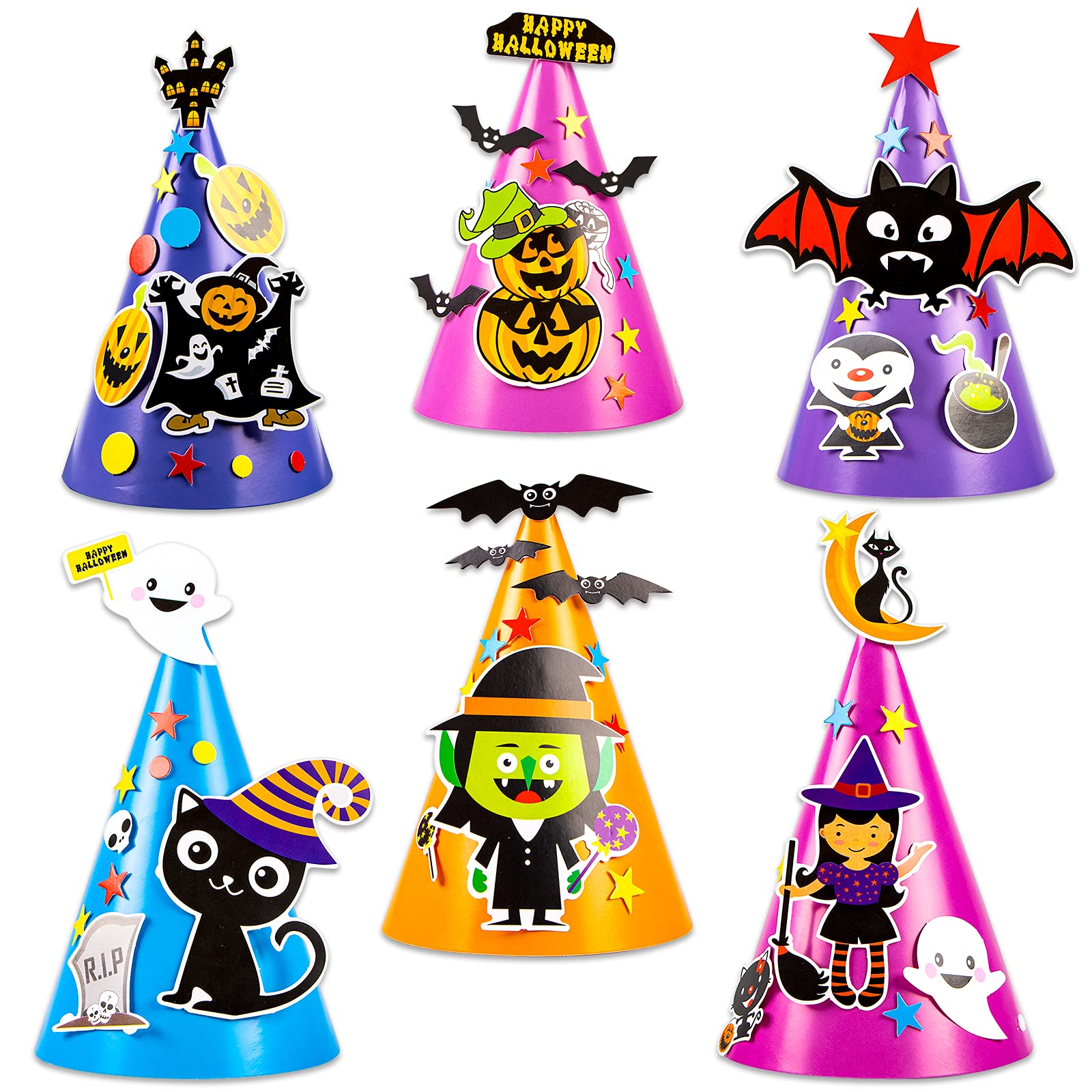 Halloween Hat Crafts Kit,12pcs Halloween DIY Party Hats, Multicolor, 5.5inchx 8inch