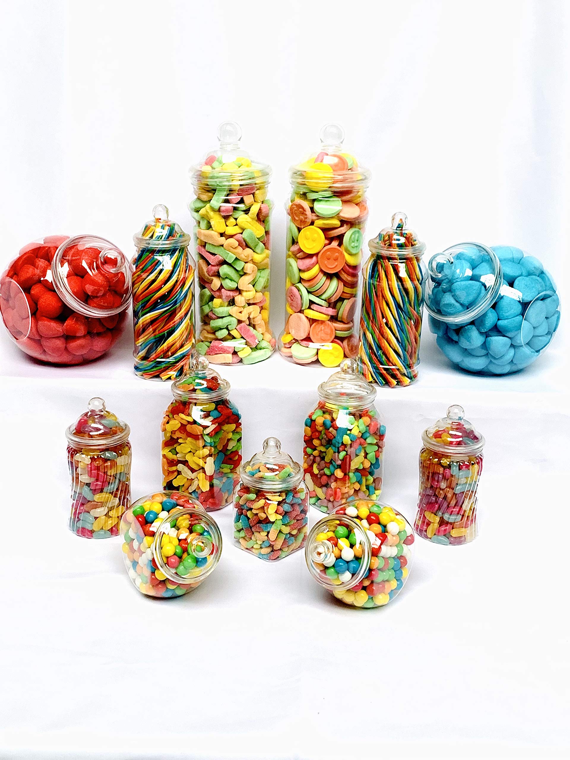 Truly Sweet Candy Clear 13 Retro Large Plastic Sweet Jars For Pick & Mix, Victorian Sweet Shop, Candy Buffet Kit, Party Pack