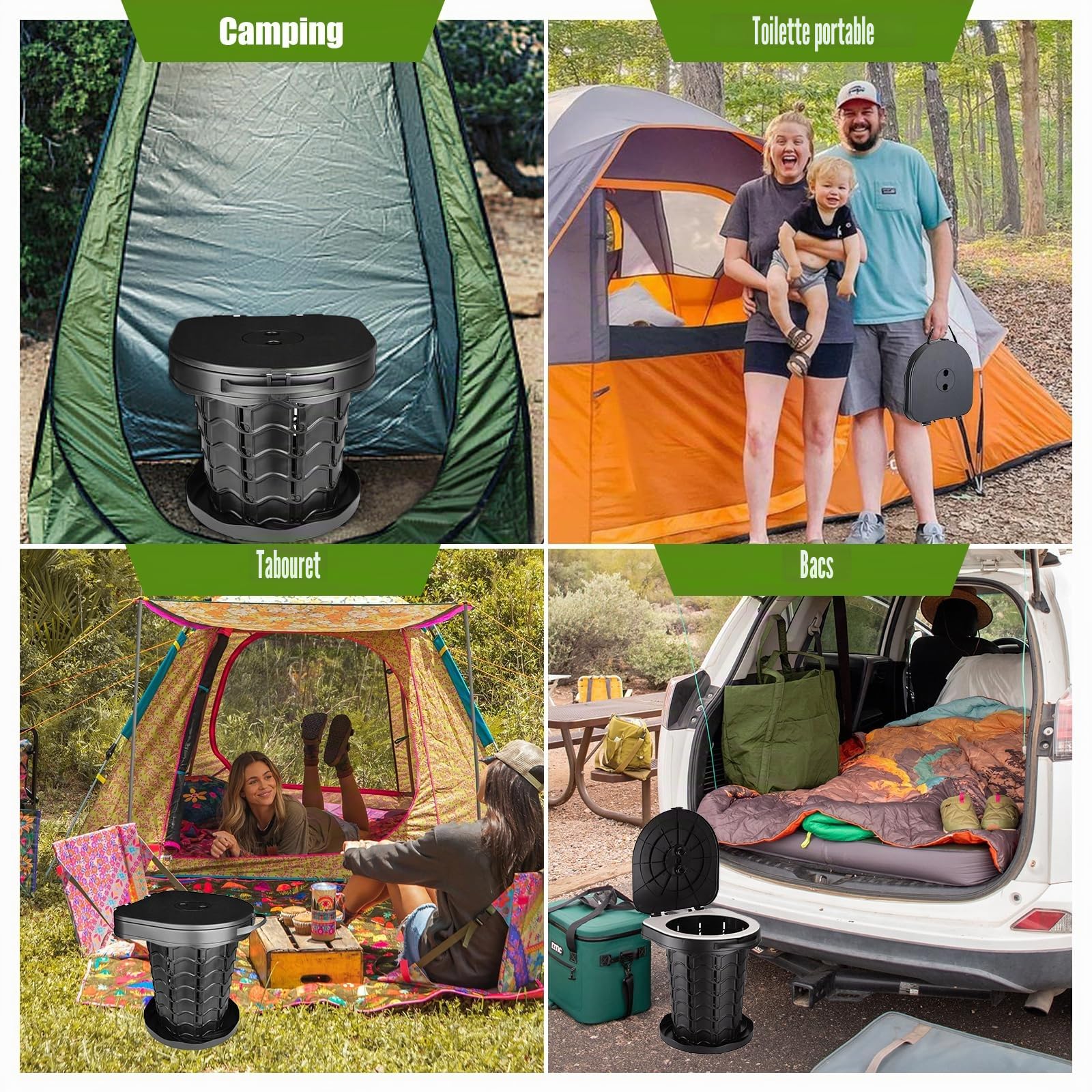 Toilette Portable, 220kg Toilette Seche Camping, WC Portable Pliable avec 10 Sac Seche, Camping pour Camping, Voyages, Randonnée, Pêche
