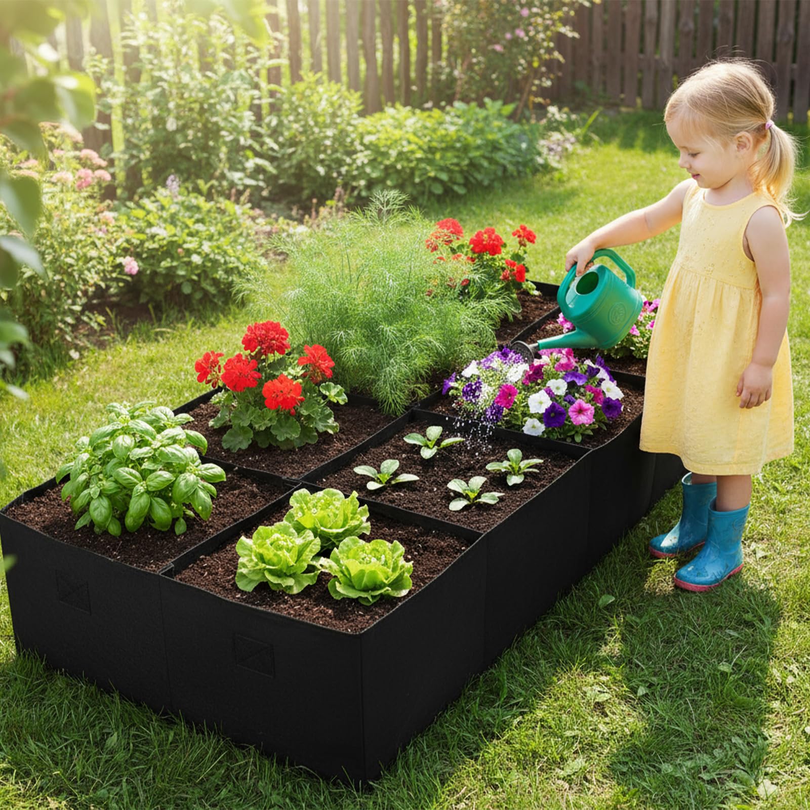 Huerto Urbano Terraza, 180 x 90 x 30 Cm, 8 Bancales para Huerto No Tejida para Plantas, Grandes Macetas, Bolsa de Cultivo de Tela Reutilizable, Macetero Bolsa para Tomates, Flores, Jardinera Exterior