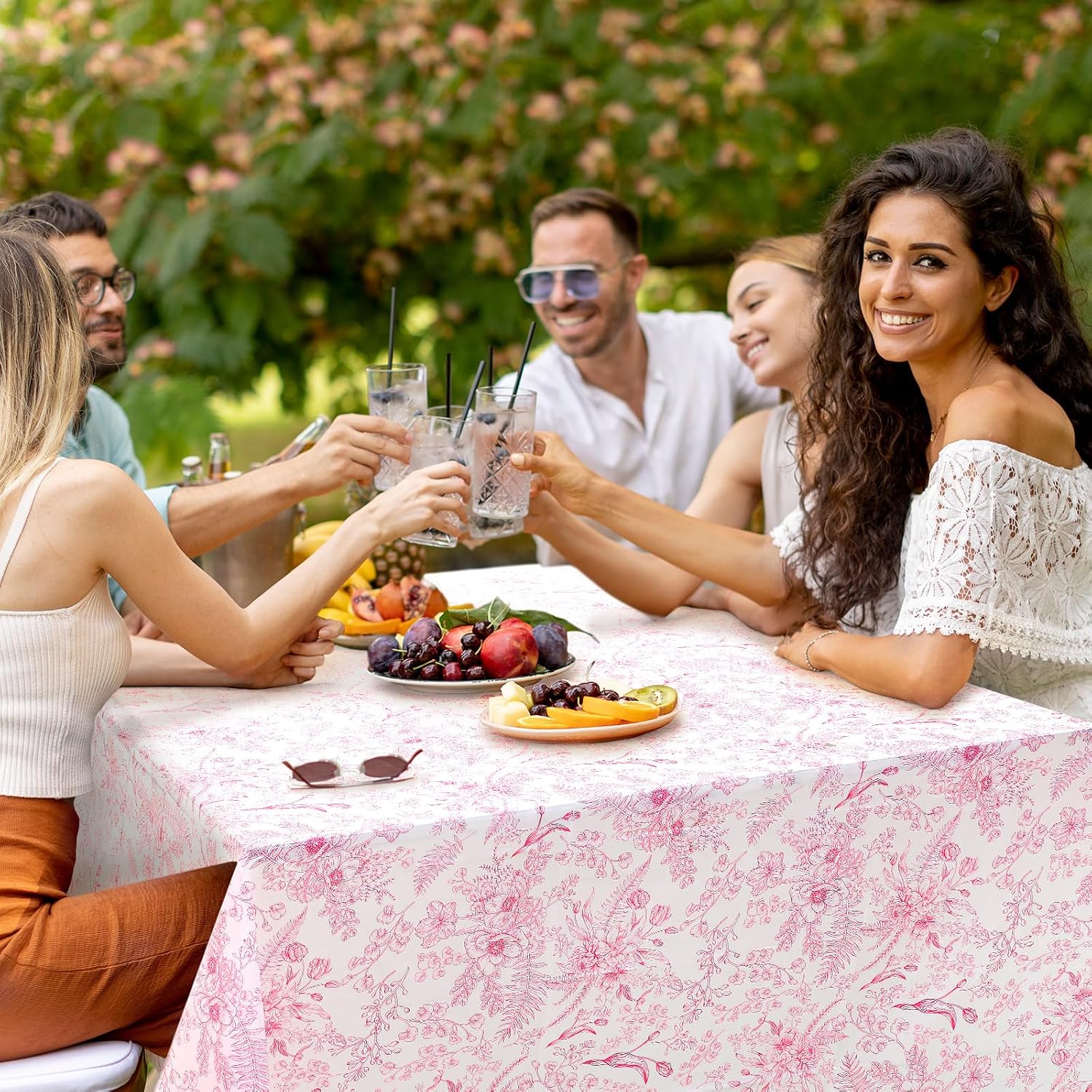 Ganeen 12 Pcs Pink Floral Plastic Tablecloth Floral Rectangle Tablecloths Vintage Flower Disposable Pink Flower Waterproof Table Covers for Birthday Wedding Home Decor Party Favors