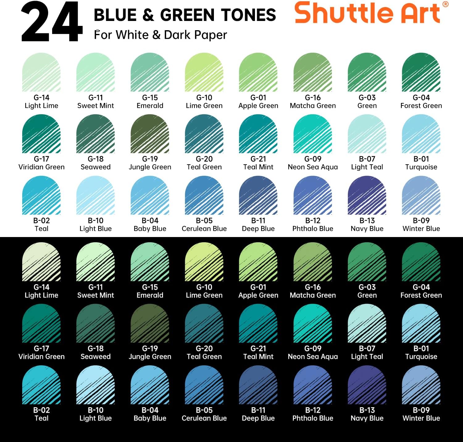 Shuttle Art Colored Pens, 24 Blue & Green Tone Colors Cute Journal Pens 0.6mm Fine Point Colored Gel Pens for Black Paper Adult Coloring Writing Drawing Journaling Note Taking School Office Home image 2