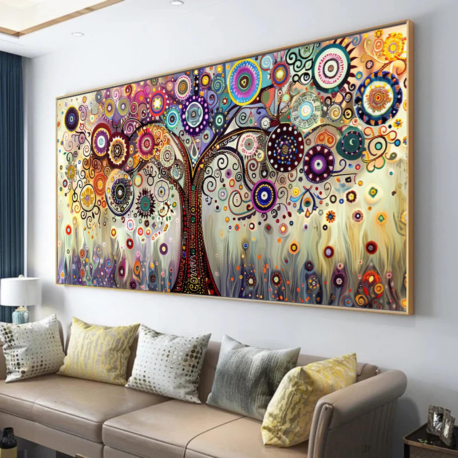 LSYALUCK Tree of Life Artwork Painting for Living Room Kitchens Home Wall Decor large canvas wall art Prints Pictures Wall Decor 40x87cm(16x34in) With gold frame