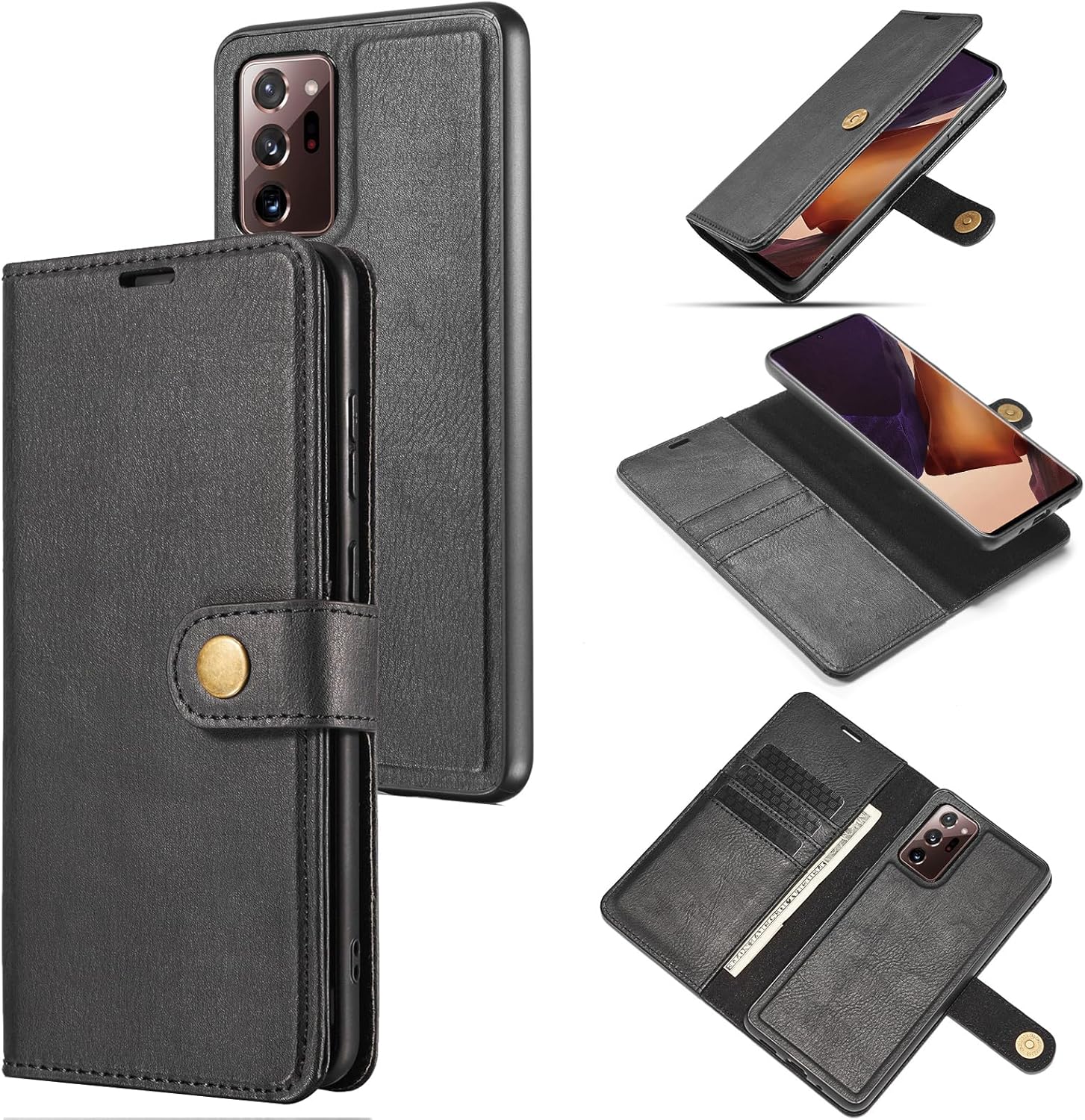 Asuwish Phone Case for Samsung Galaxy Note 20 Ultra 5G Wallet Magnetic Detachable Cell Cover with Screen Protector Card Holder Note20 Plus Notes 20Ultra Note20+ U + 20+ Twenty Not S20 Girls Black