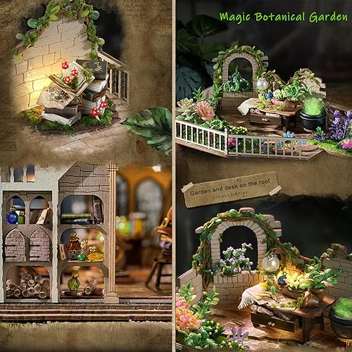 Miniatura 7 de Spilay Kit de muebles de madera de casa de muñecas en miniatura, modelo moderno hecho a mano con cubierta antipolvo, casa de muñecas creativa a