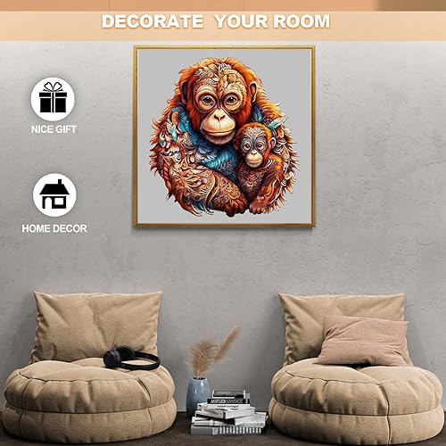 Miniatura 5 de WOODBESTS Rompecabezas de madera para adultos, rompecabezas familiar de orangutanes (M, 190 piezas, 11.7 x 11 pulgadas), hermosa caja de madera,