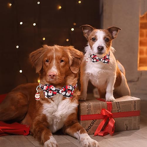 Miniatura 3 de ADOGGYGO Collar de Navidad para perro con corbatín desmontable, ajustable rojo Papá Noel para perros pequeños, medianos y grandes (pequeño)