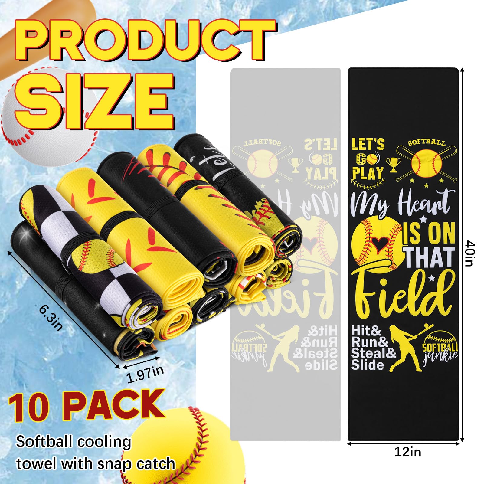 10 Pack Softball Cooling Towel with Buckle for Neck and Face 40
