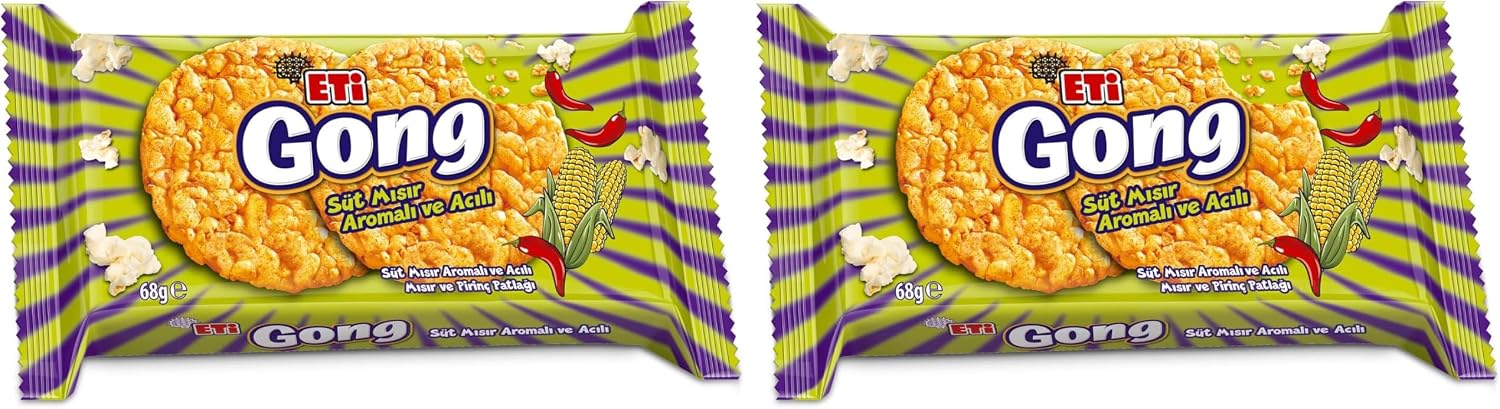 Eti Gong Süt Mısır Aromalı ve Acılı Pirinç Patlağı 68 g (2 paketi)