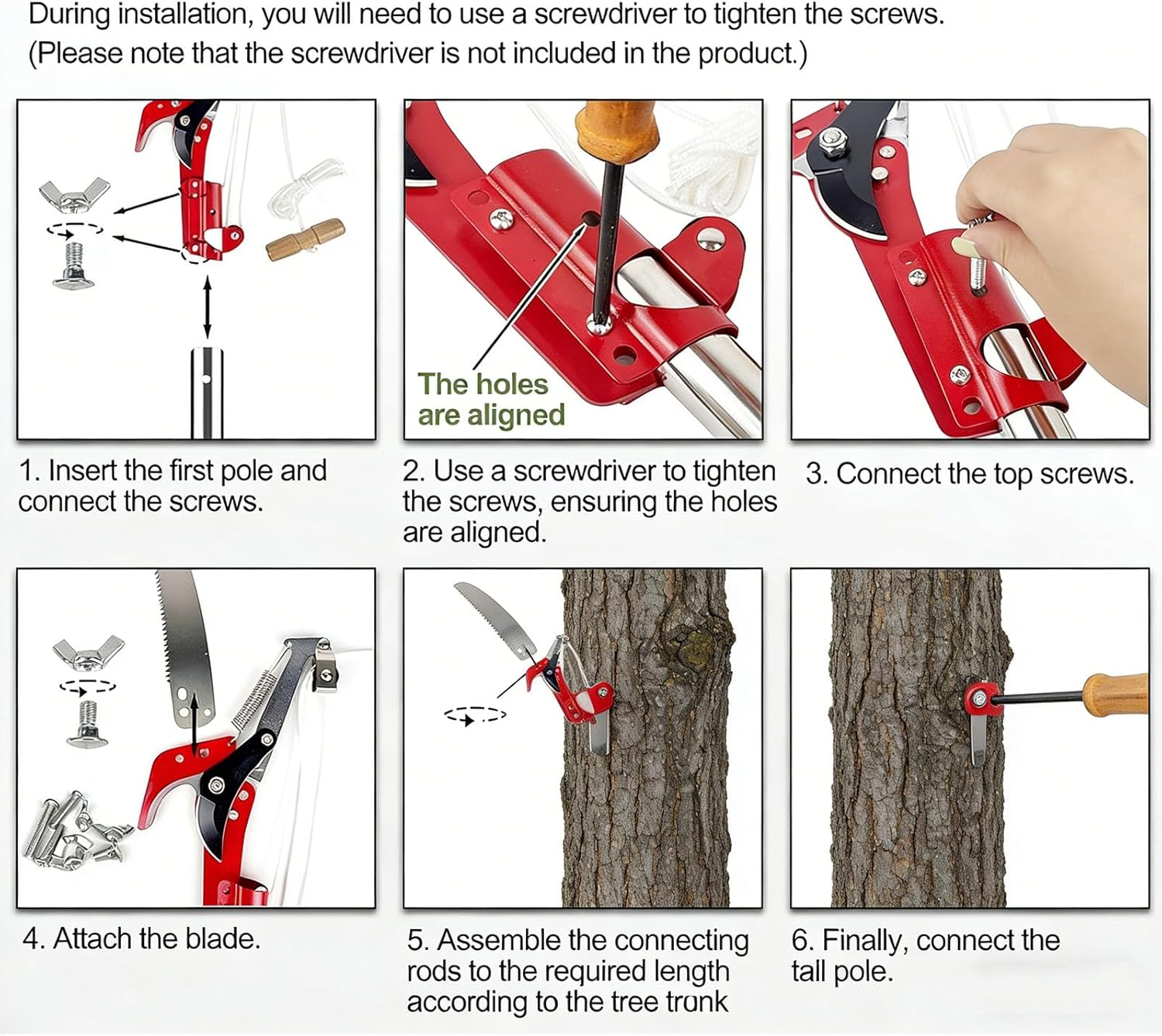 Yosoo Adjustable Tree Trimming Pole Saw Lightweight Stainless Steel Manual Tree Pruner with Poles Scissors for Garden Tool, Effort Saving Dual Pulley System