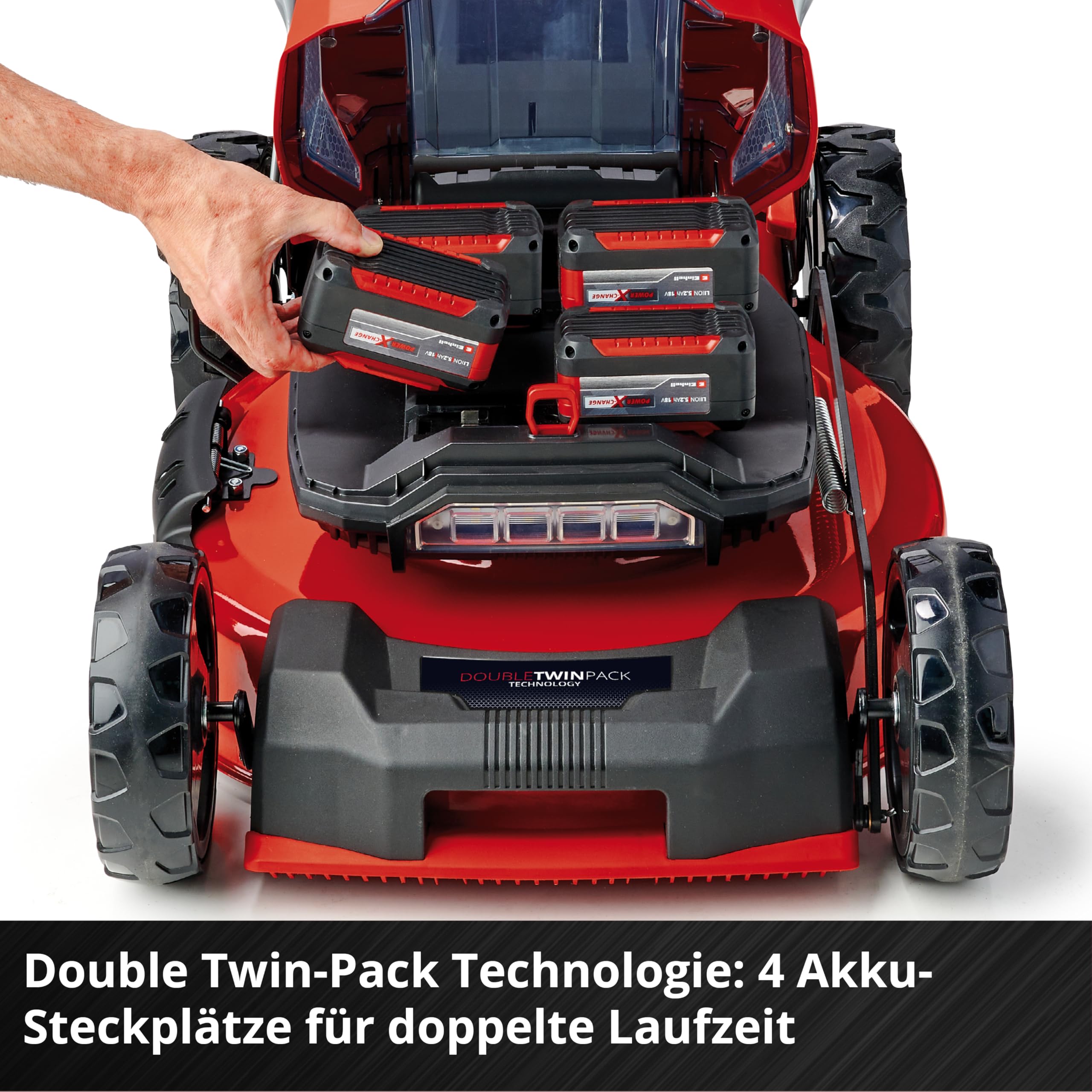 Einhell Akku-Rasenmäher GP-cm 36/52 S Li BL Kit Power X-Change (36 V, 52 cm Schnittbreite, bis 1200 m², Brushless, 65 L Fangkorb, Radantrieb, inkl. 4X 5,2 Ah + 2X Twincharger)