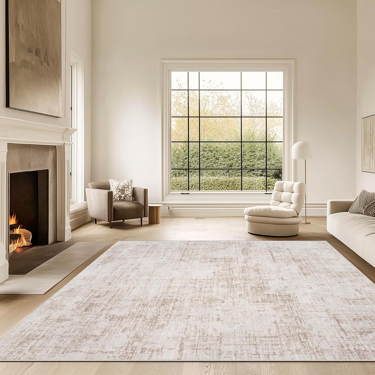 Area Rug 8x10 Washable Living Room Rugs: Large Abstract Soft Non Slip Area Rugs, Indoor Floor Non-Shedding Carpet for Bedroom Dining Room Kitchen Office Home/Dorm Decor,Beige 22'10" x 15'2" (Rectangular) Beige